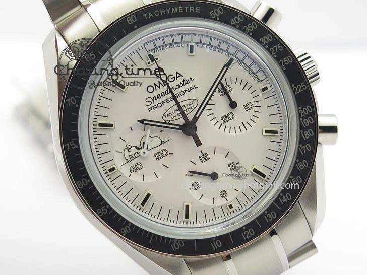 0429 Efficient Speedmaster JHF SS Snoopy Award 45th Anniversary White dial On SS Bracelet 8239